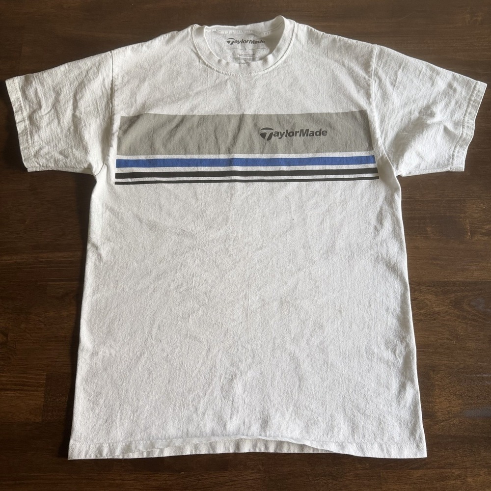 Taylor Made Golf T-Shirt Mens L White Striped Short Sleeve Golf Lifestyle